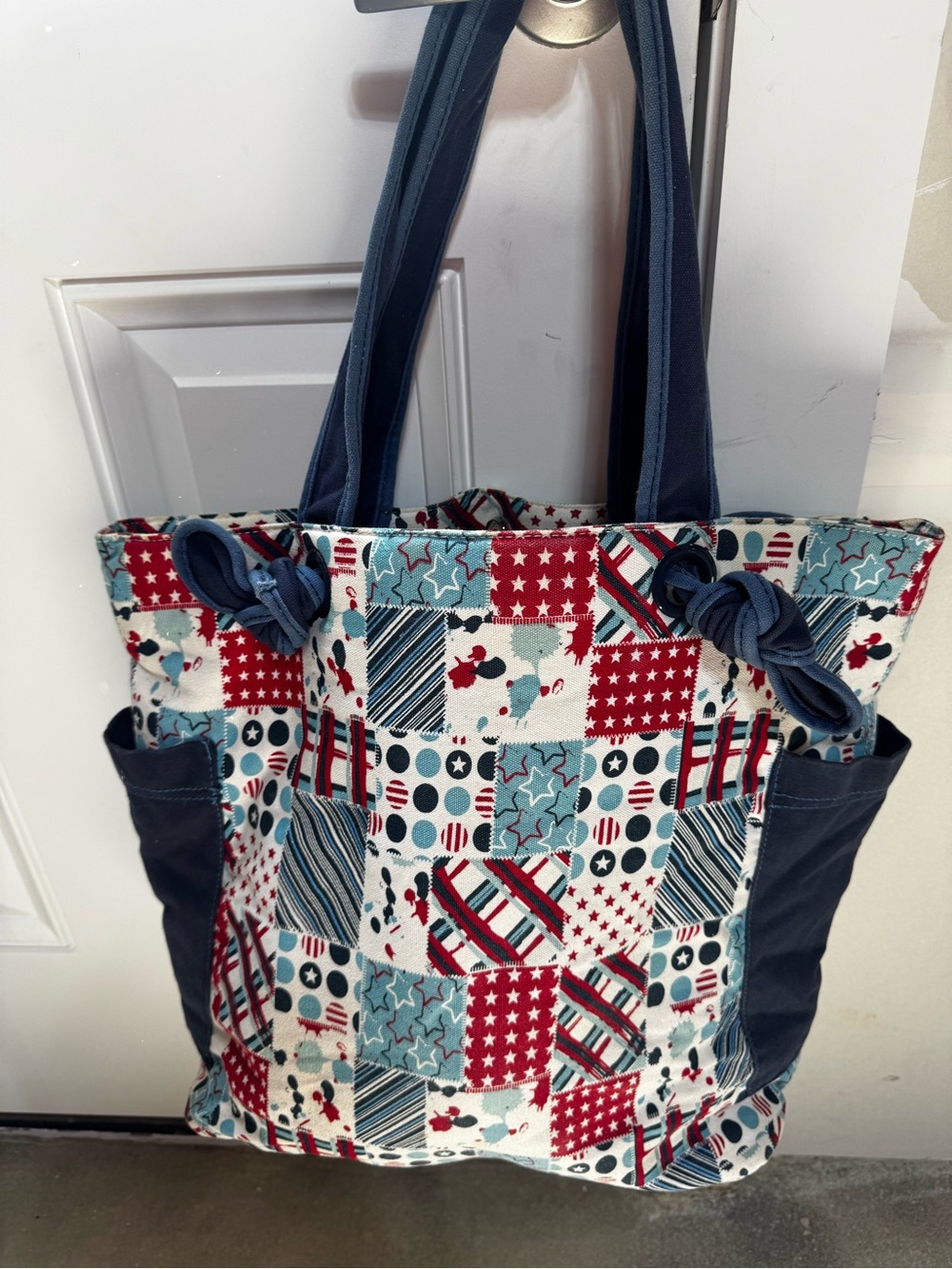Patchwork Red, Blue & White Tote Bag